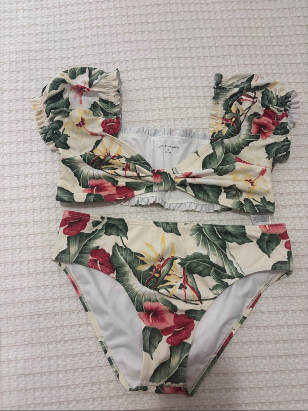 Janie and Jack Cream Bikini Bottoms with Green Leaves and Red Flowers